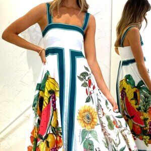 FLOWER GARDEN AND STRIPE MAXI SLEEVELESS WHITE BACKGROUND HAS STRAPS